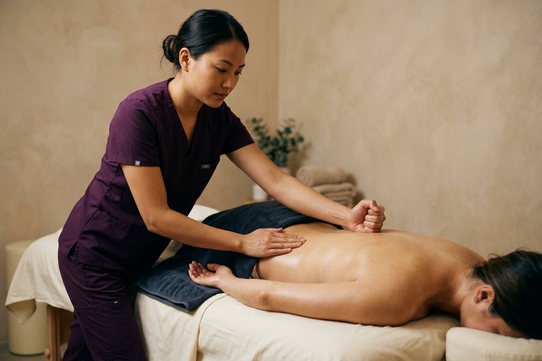 An open palm and a braced fist showing gentle versus firm massage pressure
