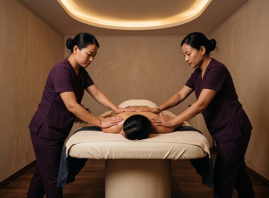 Four hand massage with two therapists at Nola Wellness Spa, Kakkanad, Kochi
